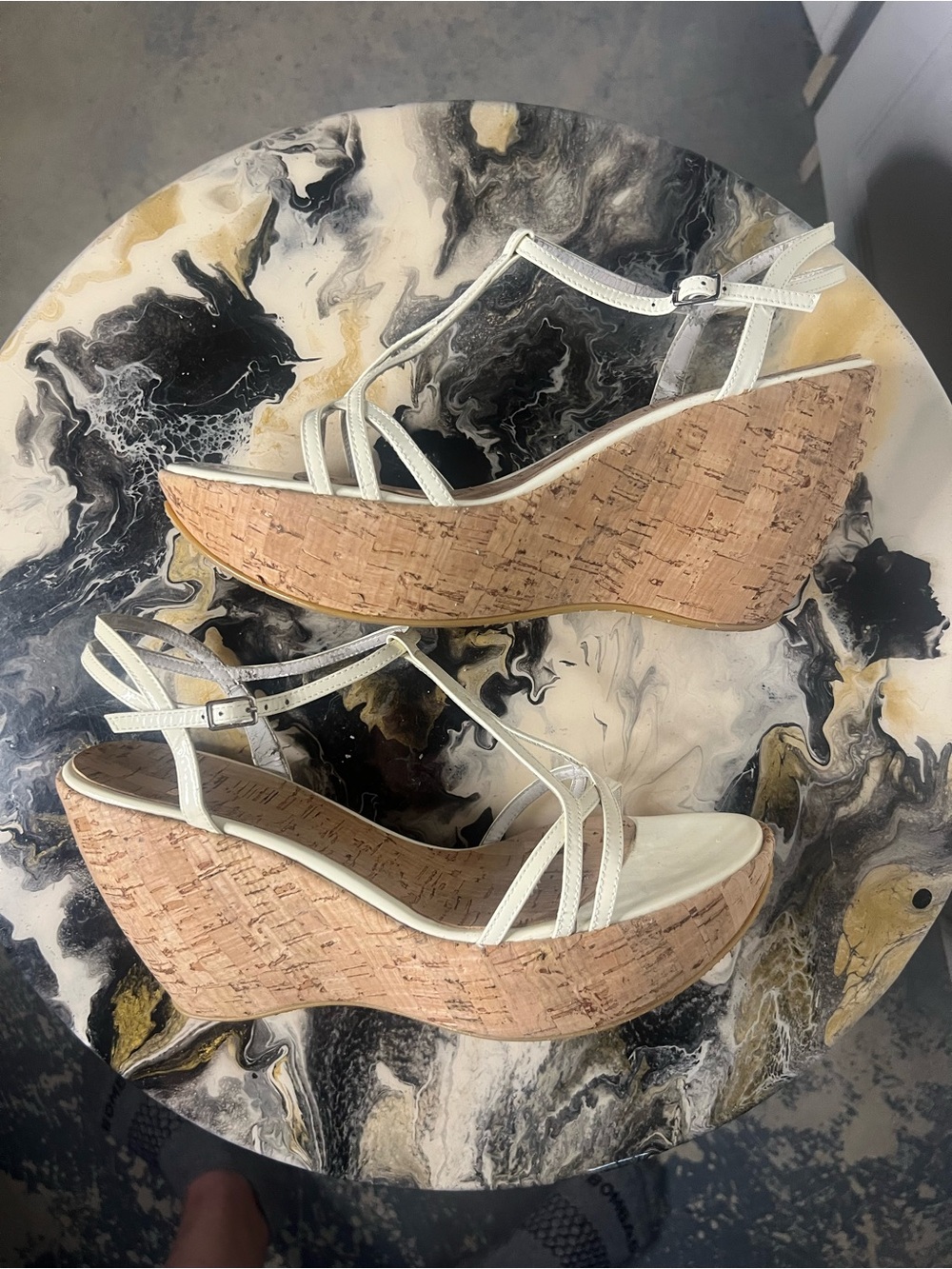 Vintage Y2K Stuart Weitzman White Cork Wedge Sandals - Picture 8 of 14